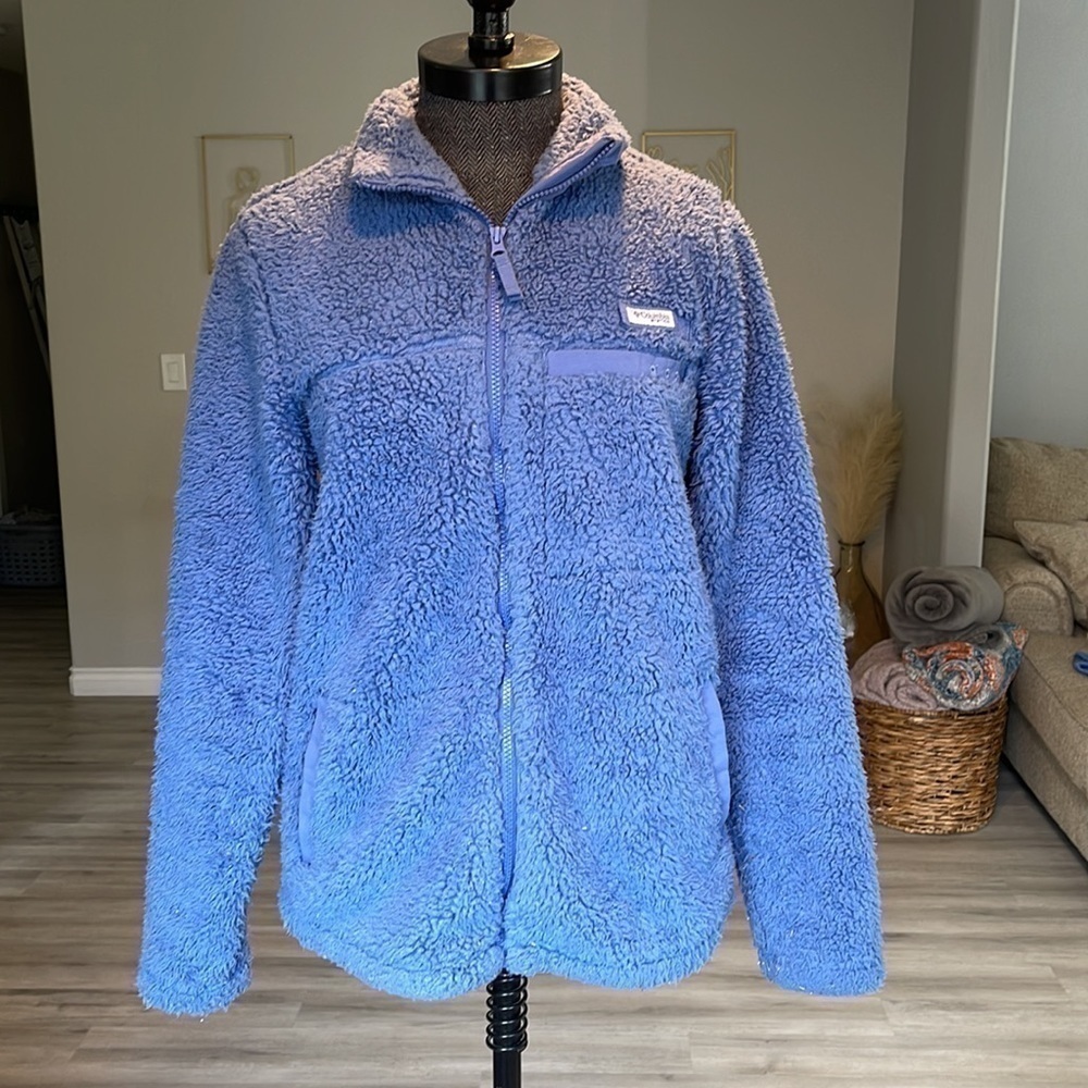 Columbia PFG Fuzzy Blue Full Zip Jacket Size Small